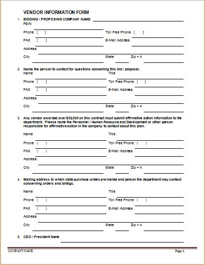 Vendor Information Form Template Excel from www.wordexceltemplates.com