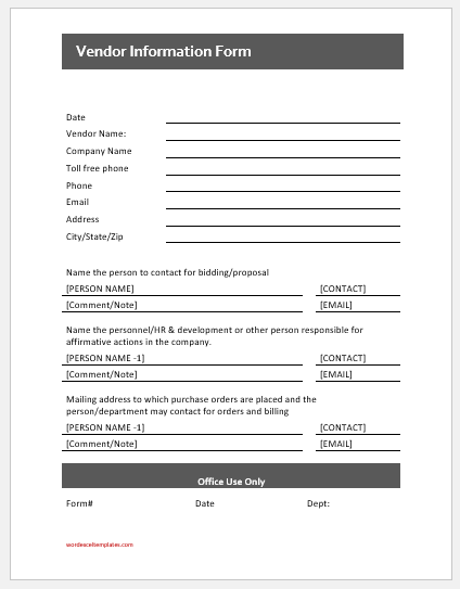 Vendor information form