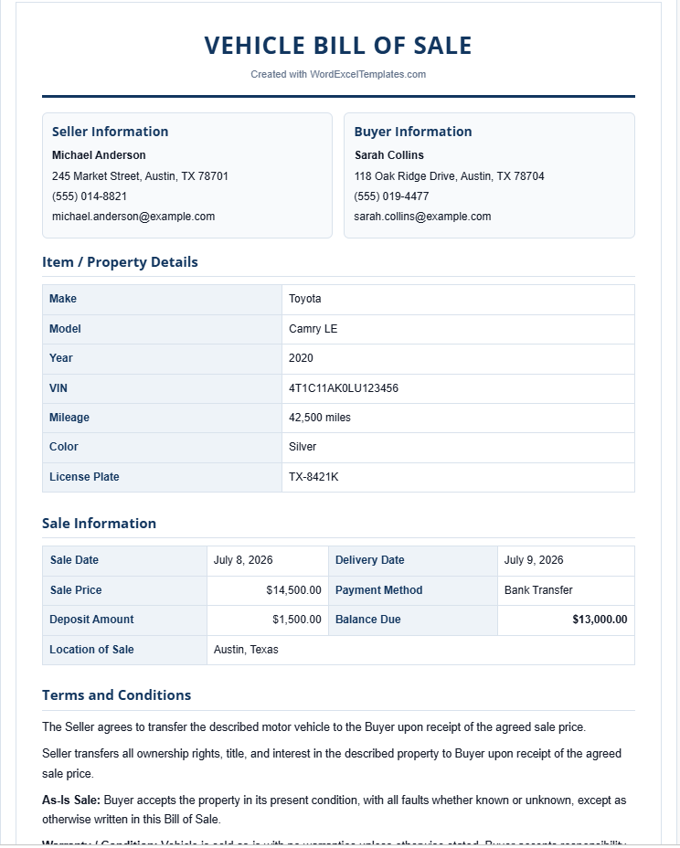 Bill of Sale Template