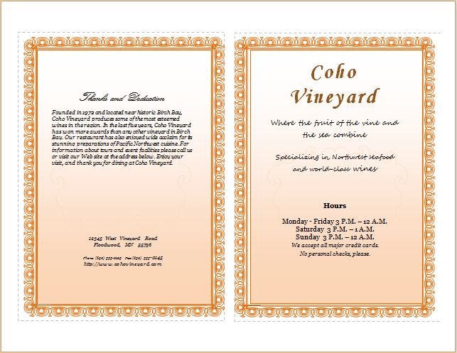 Restaurant Menu Template for MS Word