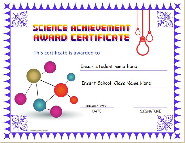 Science Achievement Award Certificate