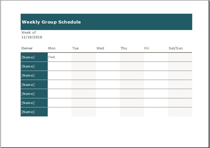 Weekly Group Schedule