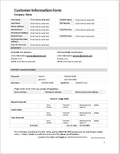 Customer Information Form