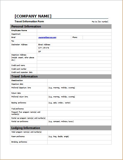 Employee Travel Information Form