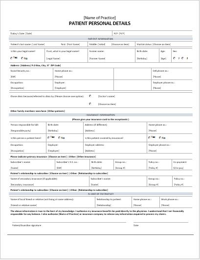 Patient personal details form