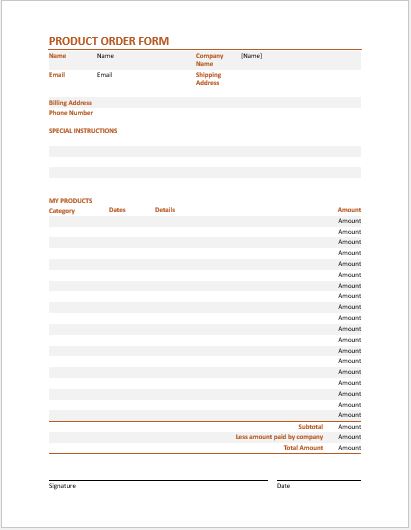 order form word
 Product Order Form Template for MS Word | Word & Excel Templates