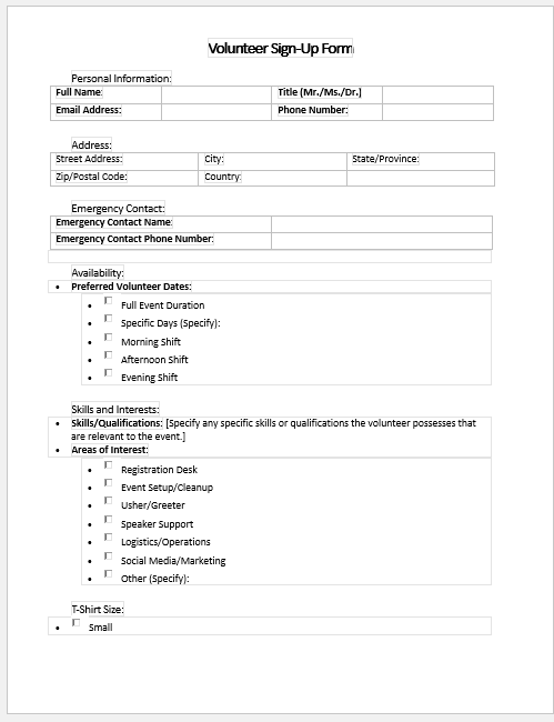 Volunteer Sign-Up Form