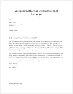 unprofessional behavior warning letter