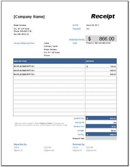 Advance payment receipt