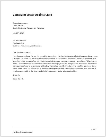 Complaint Letter for Illegal Parking | Word & Excel Templates