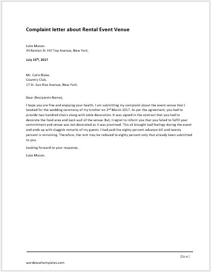 Complaint Letter for Illegal Parking  Word & Excel Templates