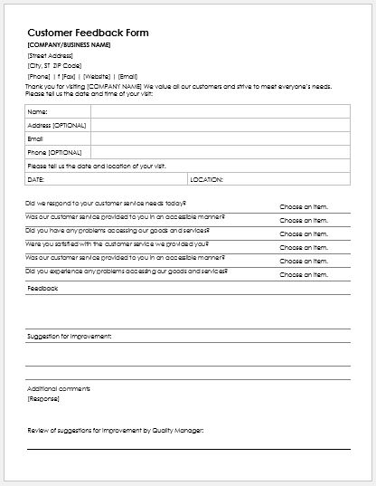 Customer Feedback Form Template from www.wordexceltemplates.com