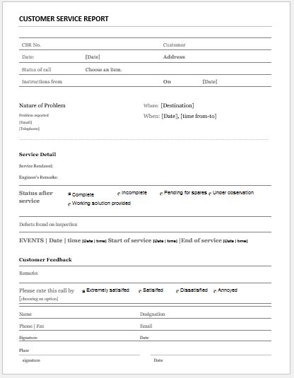 Customer Service Report Template for MS Word