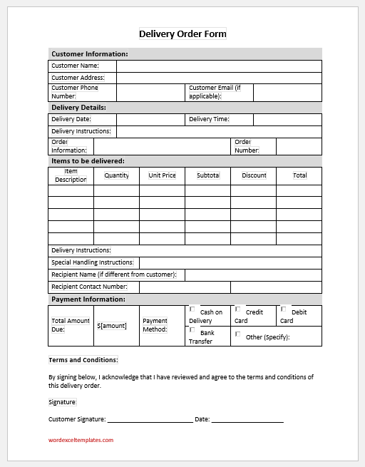 Delivery Order Form