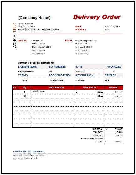 Delivery Order Form Templates For MS Word Excel Word Excel Templates