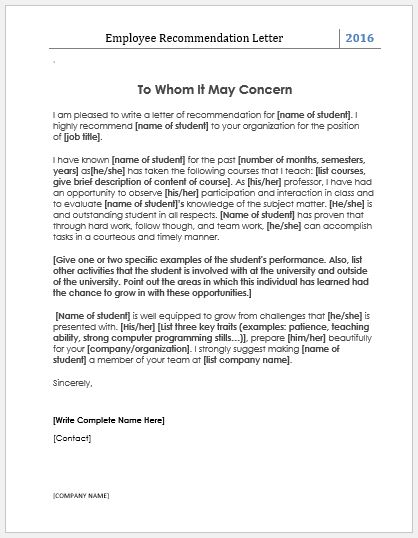 Recommendation Letter For Teaching Job from www.wordexceltemplates.com