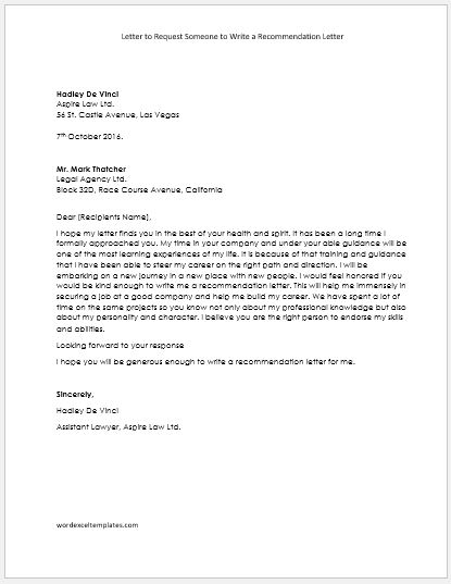 Letter to Request Someone to Write a Recommendation Letter