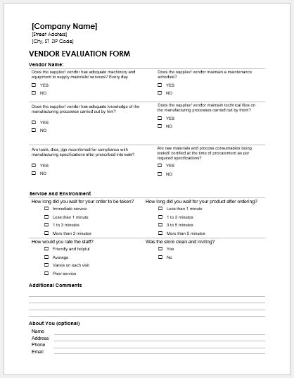 Vendor Evaluation Form