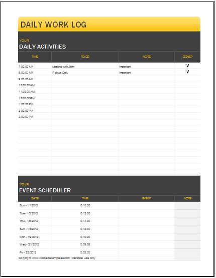 Daily work log template