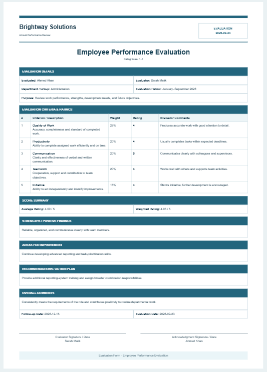 Evaluation Form Generator