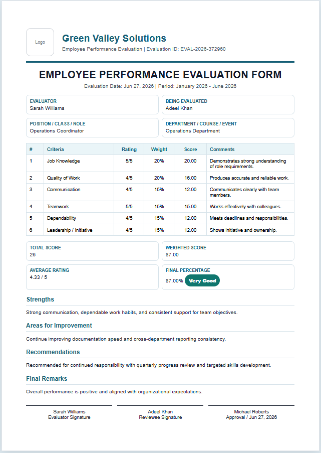 Evaluation Form Template