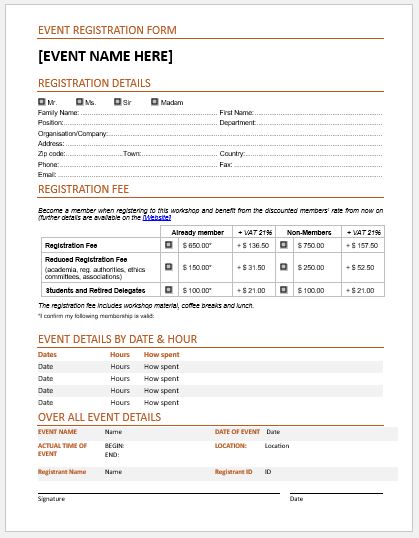 Seminar Registration Form Template Word