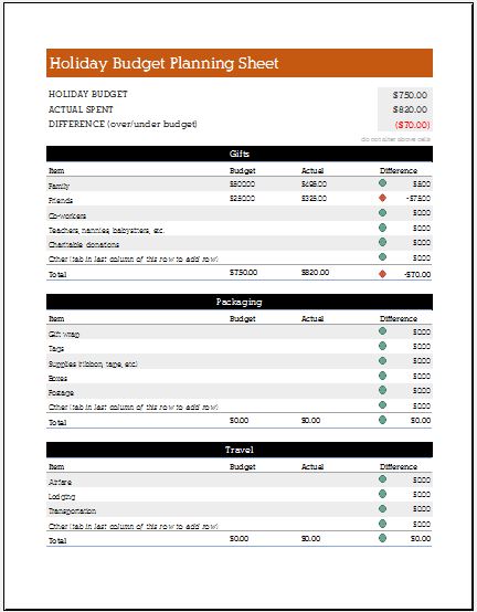 Holiday Budget Planning Sheet for Excel