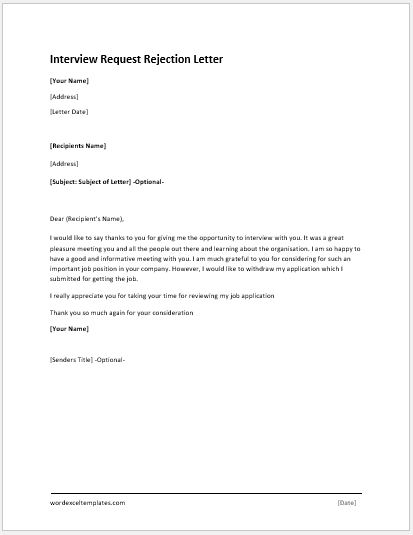 Interview Rejection Letter To Employer from www.wordexceltemplates.com