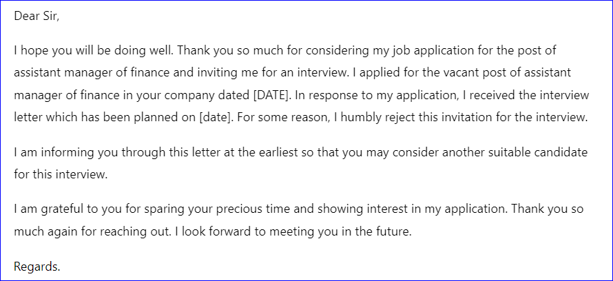 Interview request rejection letter