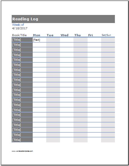 Daily Weekly Monthly Reading Log Templates Word Excel Templates
