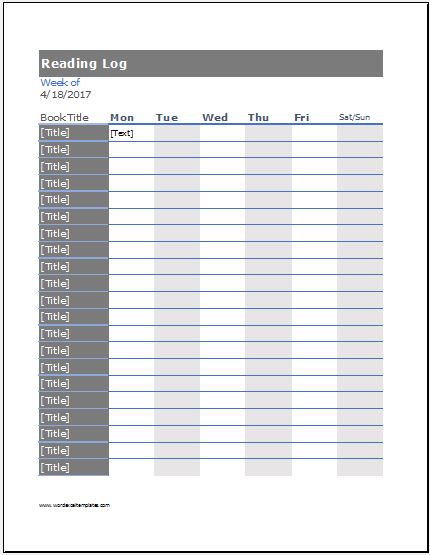 Reading Log Template