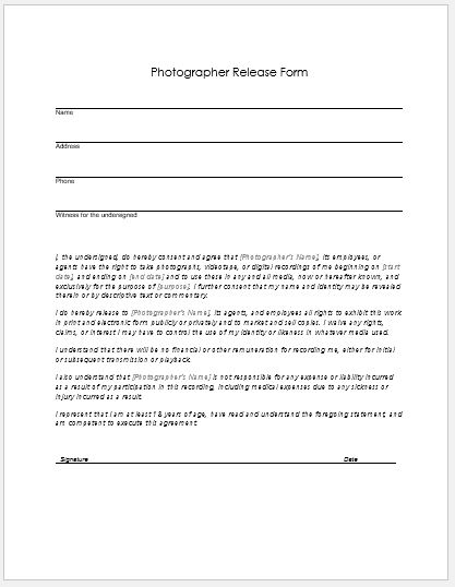 Photo Media Release Form Template