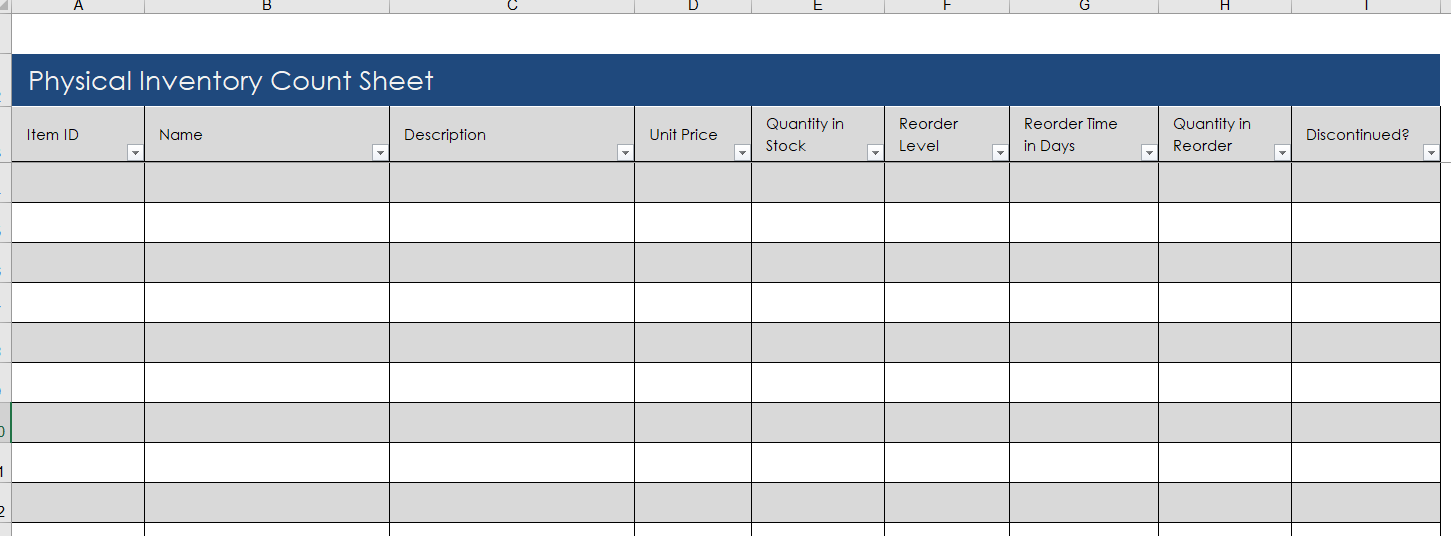 Physical inventory count sheet template