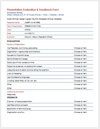 Presentation evaluation and feedback form