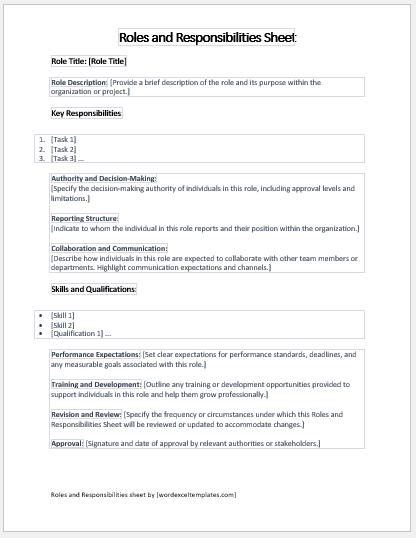 Roles and Responsibilities Sheet