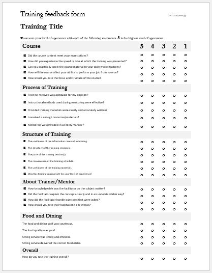 Training feedback form