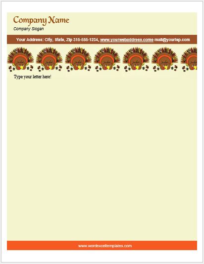 Thanksgiving Turkey Letterhead Template for MS Word