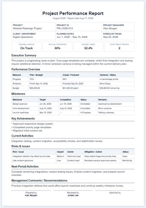 Project Performance Report Generator