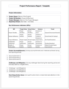 Project Performance Report Templates for Word & Excel