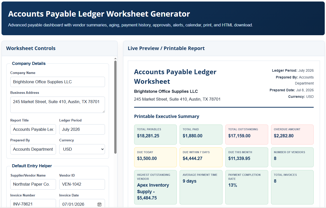 Accounts Payable Ledger Template