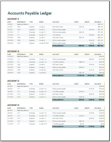 Accounts Payable Ledger Worksheet Template for MS Excel