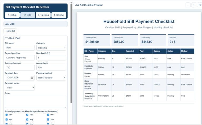 Bill Payment Checklist Template