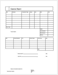 Columnar Expense Report Template for MS Word