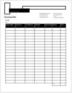 Columnar Inventory List Template for MS Word