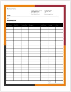 Columnar Inventory List Template for MS Word