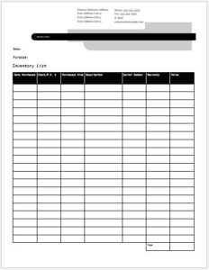 Columnar Inventory List Template for MS Word