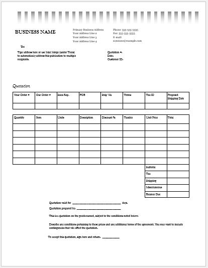 Columnar Quote Template for MS Word