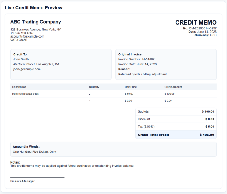 Credit Memo Generator