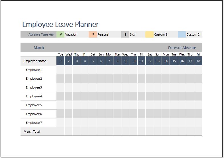 Employee Leave Planner Template for MS Excel | Word ...