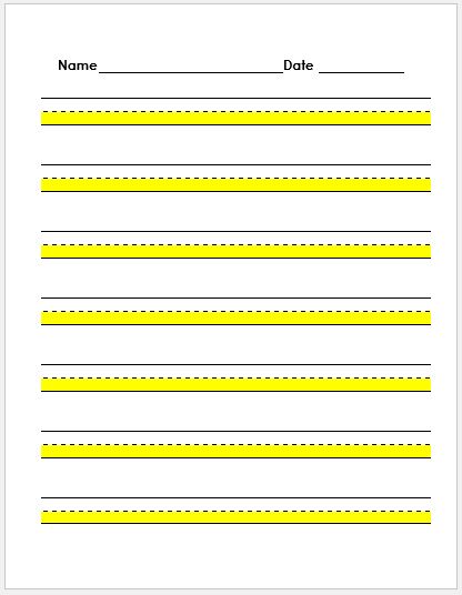 Penmanship Paper Highlighted Yellow